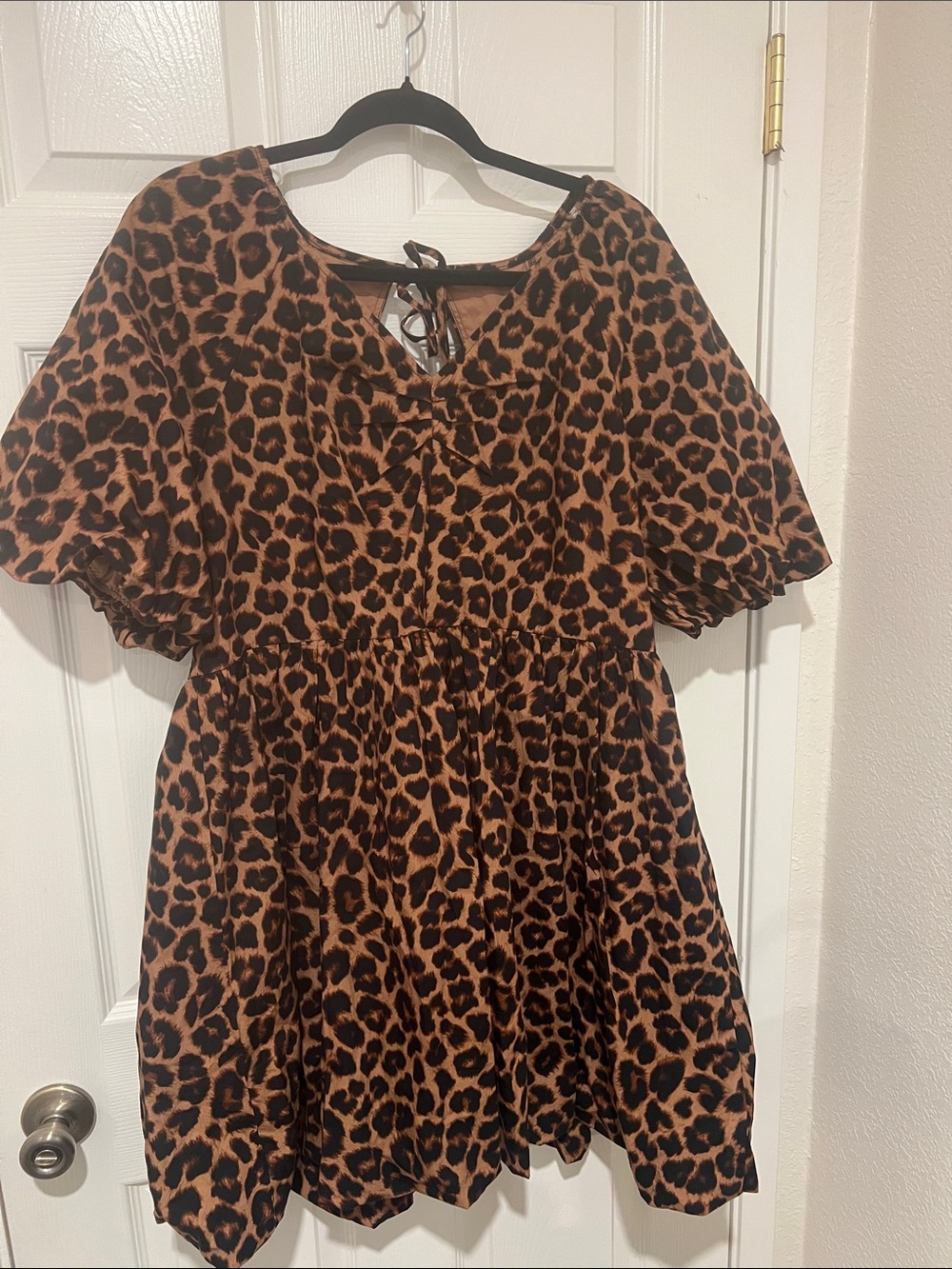 SHEIN Brown & Black Leopard Print Puff Sleeve Dress